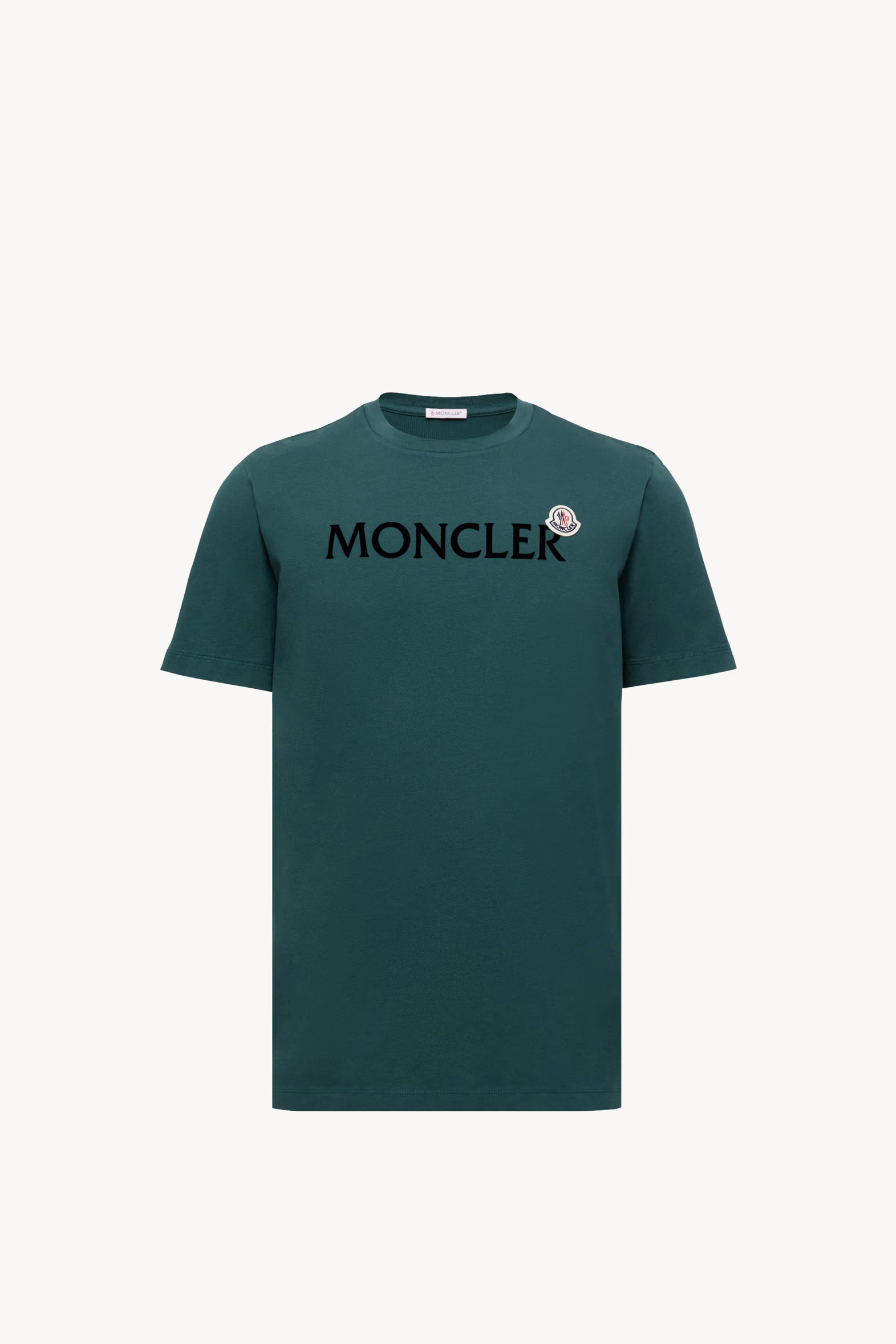 Flocked Logo Cotton T-Shirt Men Leaf Green Moncler 2